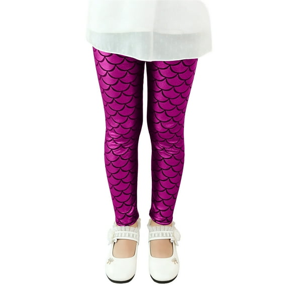 Byoo Graphic Leggings for Little Girl Sequin Sparkly Fish Scale Print Dance Tights Party Soft Pants,RD1