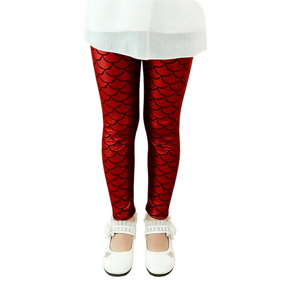 Byoo Graphic Leggings for Toddler Girl Sequin Sparkly Fish Scale Print Dance Tights Party Soft Pants,RD2