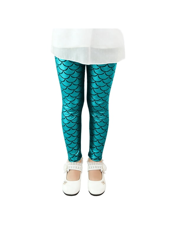 Graphic Leggings for Toddler Girl Sequin Sparkly Fish Scale Print Dance Tights Party Soft Pants