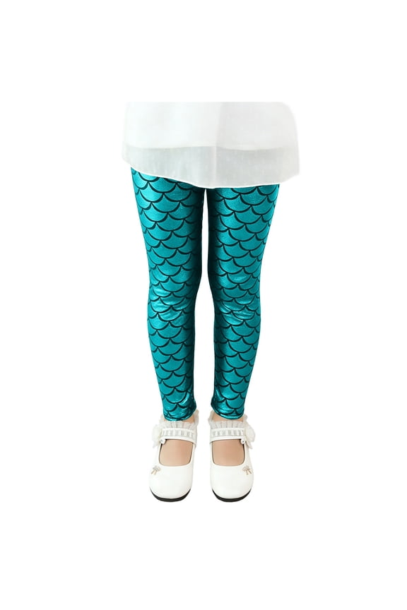 Graphic Leggings for Toddler Girl Sequin Sparkly Fish Scale Print Dance Tights Party Soft Pants