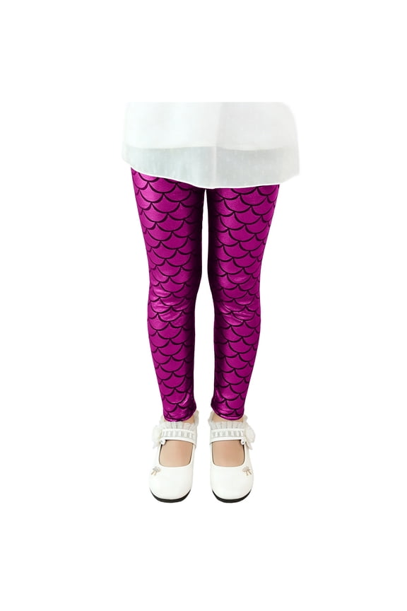 Graphic Leggings for Toddler Girl Sequin Sparkly Fish Scale Print Dance Tights Party Soft Pants