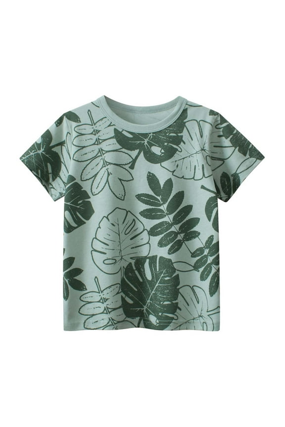 Graphic Shirts for Toddler Boy Leaf Printed Short Sleeve Comfort Coton T Shirt Kids Leisure Soft Pullover Top,Green