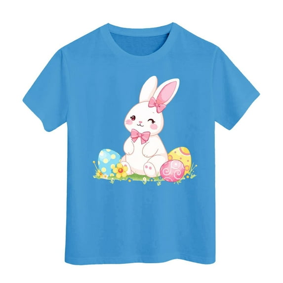 Byoo Graphic T-Shirt for Little Girl Easter Bunny Printed Short Sleeve Classic Tee Top Kids Lightweight Tee Shirt ,6-7 T