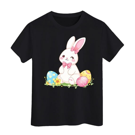 Byoo Graphic T-Shirt for Toddler Girl Easter Bunny Printed Short Sleeve Classic Tee Top Kids Lightweight Tee Shirt ,3-4 T