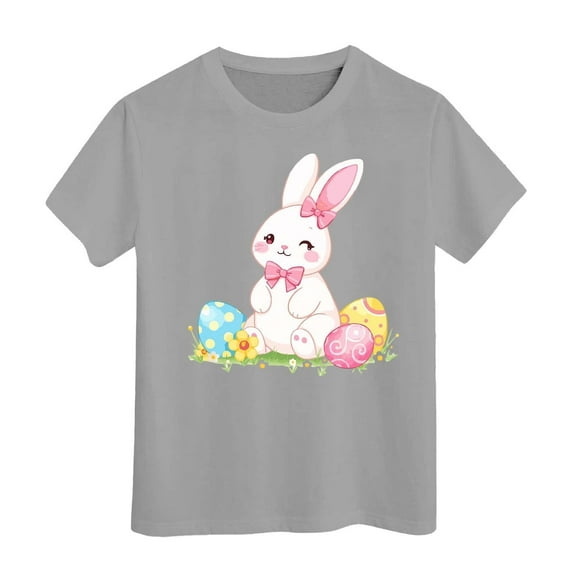 Byoo Graphic T-Shirt for Toddler Girl Easter Bunny Printed Short Sleeve Classic Tee Top Kids Lightweight Tee Shirt ,4-5 T