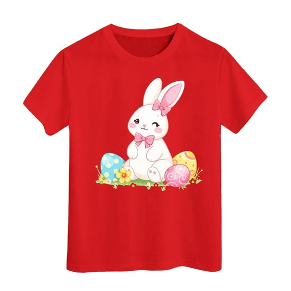 Byoo Graphic T-Shirt for Tween Girl Easter Bunny Printed Short Sleeve Classic Tee Top Kids Lightweight Tee Shirt ,12-13 T