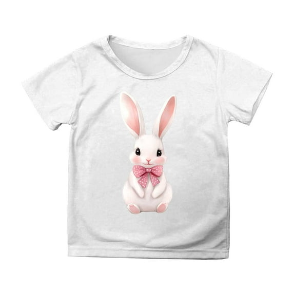 Byoo Graphic Tee Top for Toddler Girls Easter Cartoon Bunny Printing Short Sleeve Shirts Active Basic T Shirt ,3-4 T