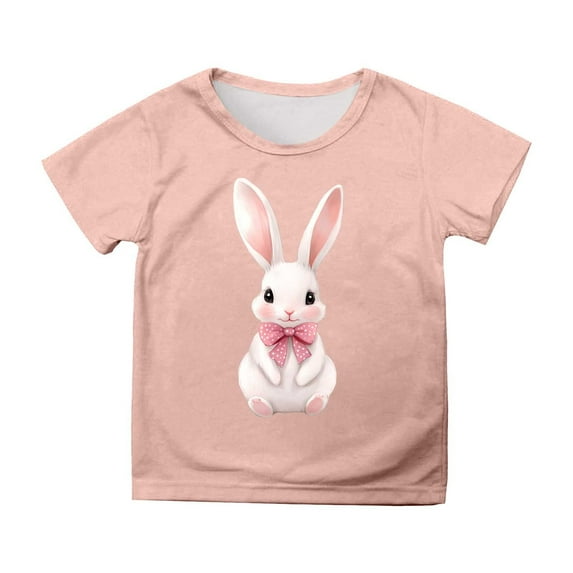 Byoo Graphic Tee Top for Tween Girls Easter Cartoon Bunny Printing Short Sleeve Shirts Active Basic T Shirt ,12-13 T