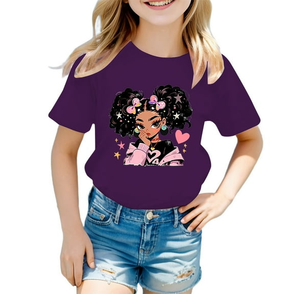 Byoo Graphic Tee for Girls Cartoon Print Short Sleeved Crew Neck T Shirt Casual Soft Tshirt