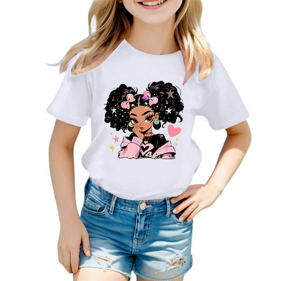 Byoo Graphic Tee for Girls Cartoon Print Short Sleeved Crew Neck T Shirt Casual Soft Tshirt