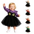 thumbnail image 1 of Byoo Halloween Gown forInfant Girls Cat Silhouette Print Long Sleeve Ruffle Shoulder Party Dress Holiday Tutu, Purple, 1 of 8