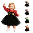 thumbnail image 1 of Byoo Halloween Gown forInfant Girls Cat Silhouette Print Long Sleeve Ruffle Shoulder Party Dress Holiday Tutu, Red, 1 of 8