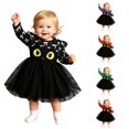 thumbnail image 1 of Byoo Halloween Gown forToddler Girls Cat Silhouette Print Long Sleeve Ruffle Shoulder Party Dress Holiday Tutu, Black, 1 of 8