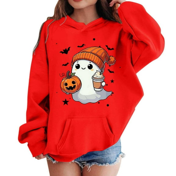 Byoo Halloween Hoodie for Girls Cute Cartoon Ghost Print Soft Pullover Hooded Sweatshirt