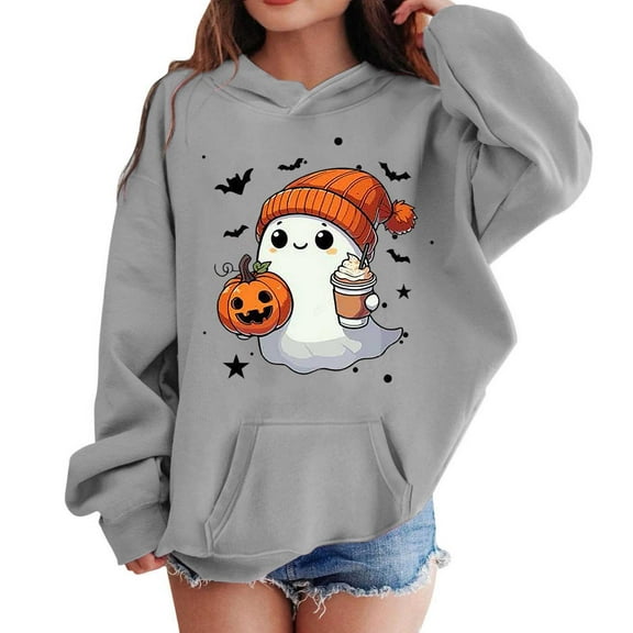 Byoo Halloween Hoodie for Girls Cute Cartoon Ghost Print Soft Pullover Hooded Sweatshirt