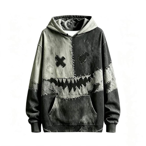 Byoo Halloween Patchwork Hoodie for Boy Stitched Face Graphic Hooded Sweatshirt Fall Tops
