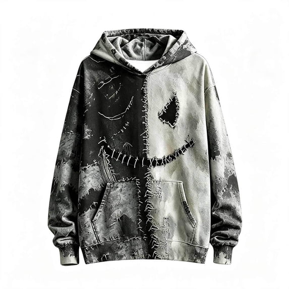 Byoo Halloween Washed Hoodie for Toddler Boy Split Stitched Face Graphic Hooded Sweatshirt Fall Tops