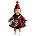 thumbnail image 1 of Byoo Harlequin Plaid Spliced Graphic Romper for Newborn Girls Long Sleeve Bodysuits Halloween Jumpsuit, Black, 1 of 4