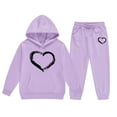 thumbnail image 1 of Byoo Heart Graphic Big Girl Outfit Long Sleeved Hoody Sweatshirt Jogger Pants 2PC Tracksuit Set Soft Daily Kids Sweatsuit，Light Purple, 1 of 3