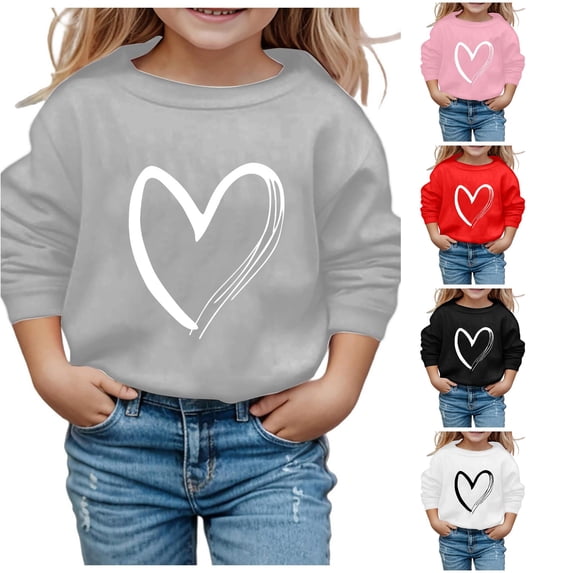 Byoo Heart Graphic Sweatshirt Soft O-Neck Full-Sleeve Active Pullover Sweatshirt Casual Daily Top,Grey