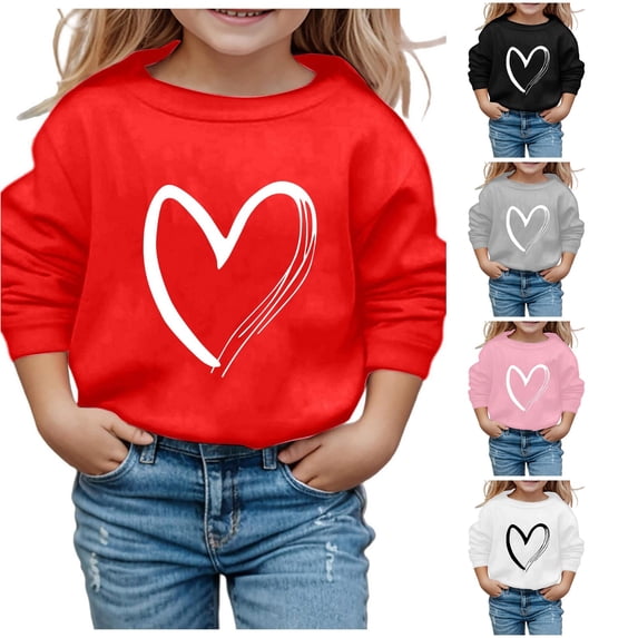 Byoo Heart Graphic Sweatshirt Soft O-Neck Full-Sleeve Active Pullover Sweatshirt Casual Daily Top,Red