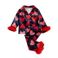 thumbnail image 1 of Byoo Heart Graphic Toddler Girls Nightwear Set Valentine's Day Smooth Short-Sleeved Top Shorts Outfit Breathable 2pcs Sleepwear Set, 1 of 9