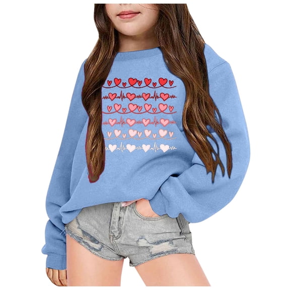 Byoo Heart Painted Sweatshirt for Big Girls Valentine Day Crewneck Long-Sleeved Soft Shirt Kids Relaxed Fit Pullovers Top