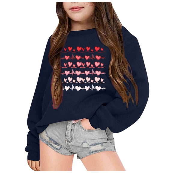 Byoo Heart Painted Sweatshirt for Big Girls Valentine Day Crewneck Long-Sleeved Soft Shirt Kids Relaxed Fit Pullovers Top