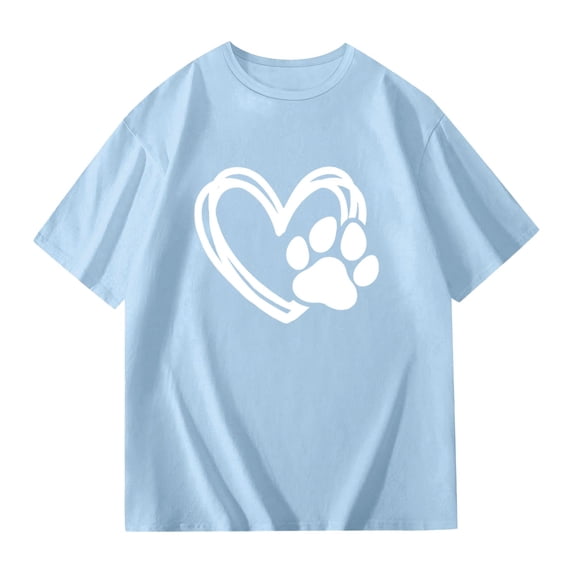 Byoo Heart Paw Print Tshirt for Toddler Girl Cute Crew Neck Short Sleeve Oversize T Shirt Basic Pullover Top