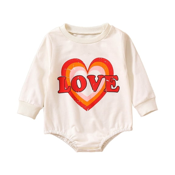 Byoo Heart Print Girl Bodysuit Valentine's Day Long Sleeve Pullover Onesies Soft Daily Romper for Baby