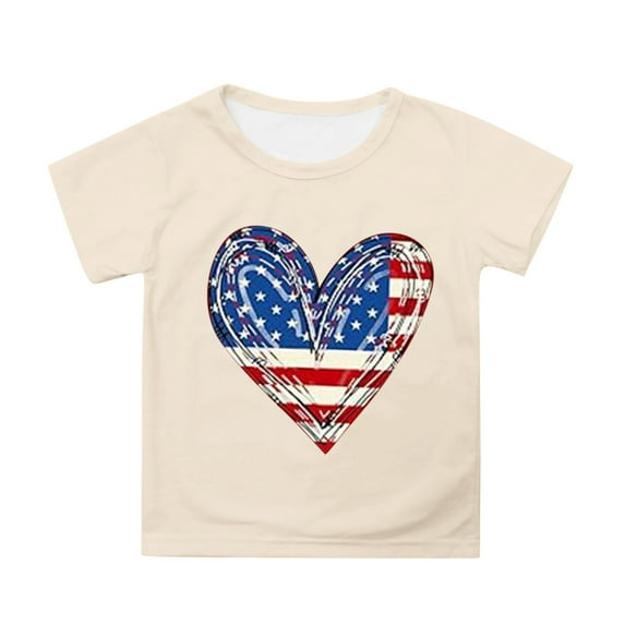 Byoo Heart Printed T-Shirt for Tween Girl Short Sleeve USA Flag Graphic Tee Shirt America's 250th Anniversary Top ,12-13 T