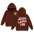 thumbnail image 1 of Byoo Hooded Sweatshirt for Girl Cozy Loose-Fit Hoodie with Jesus Loves You Letter Graphic Shirt Casual Outings Top, 1 of 4