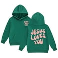 thumbnail image 1 of Byoo Hooded Sweatshirt for Little Girl Cozy Loose-Fit Hoodie with Jesus Loves You Letter Graphic Shirt Casual Outings Top, 1 of 4