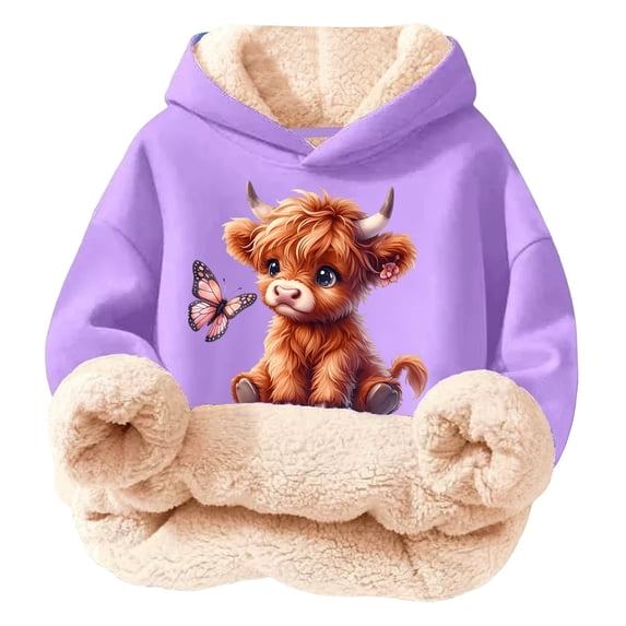 Byoo Hooded Sweatshirt for Girls Lined Cow Printed Hoodie Sweatshirt Warm Pullover Top