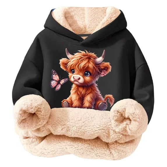 Byoo Hooded Sweatshirt for Girls Lined Cow Printed Hoodie Sweatshirt Warm Pullover Top