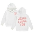 thumbnail image 1 of Byoo Hooded Sweatshirt for Toddler Girl Cozy Loose-Fit Hoodie with Jesus Loves You Letter Graphic Shirt Casual Outings Top, 1 of 4