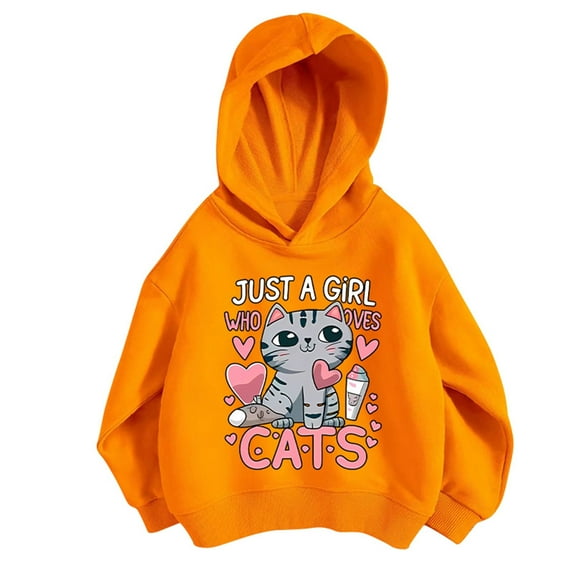 Byoo Hoodie for Girl Cute Cat Print Casual Pullover Hooded Sweatshirt Tracksuit for Kids Comfortable Sports Shirt