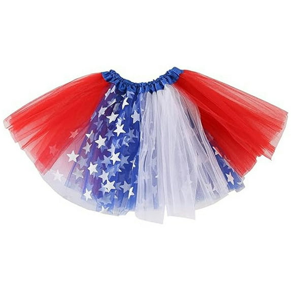 Byoo Independence Day Mini Skirt for Toddler Girls 4th of July Patriotic Stars Print A-Line Tulle Tutu Skirt Breathable Skirts ,One Size