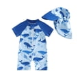 thumbnail image 1 of Byoo Boy Active One Piece Swimsuit Short Sleeve Swim Rash Guard with Hat for Kids,Blue, 1 of 3