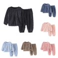 thumbnail image 1 of Byoo Infant Boy Cable Fleece 2 Piece Loungewear Outfit Long Sleeve Crew Neck Top Pants Homewear Set, 1 of 4