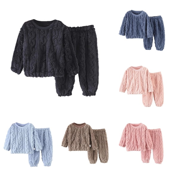 Byoo Infant Boy Cable Fleece 2 Piece Loungewear Outfit Long Sleeve Crew Neck Top Pants Homewear Set