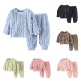 thumbnail image 1 of Byoo Infant Boy Cable Fleece 2 Piece Loungewear Outfit Long Sleeve Crew Neck Top Pants Homewear Set, 1 of 4