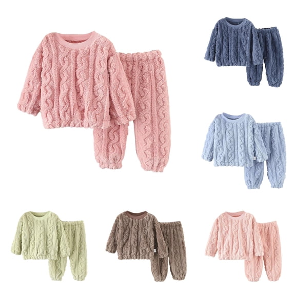 Byoo Infant Boy Cable Fleece 2 Piece Loungewear Outfit Long Sleeve Crew Neck Top Pants Homewear Set