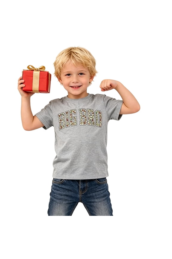 Boy Camo Letter Print T Shirt Big Bro Crew Neck Short Sleeve Casual Kids Tshirt