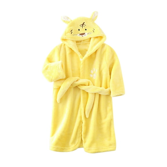Byoo Boy Outfit Cartoon Animal Graphic Long Sleeve Hoodie Baby Flannel Bathrobes Sleepwear 1pc Warm Robe Loungewear