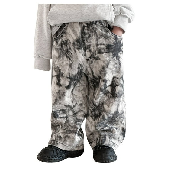 Byoo Boy Tie-Dye Jeans Soft Loose-Fit High Rise Elastic Waist Casual Denim Pants Child Durable Streetwear Pants