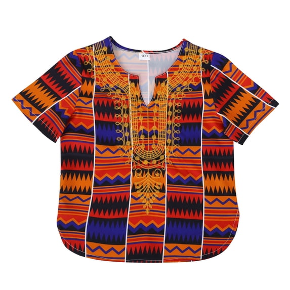Byoo Boy's African Graphic Tee Shirt Short Sleeve Split Neck Casual T Shirt Breathable Kids Pullover Top