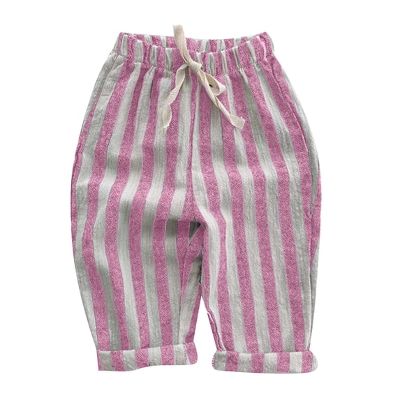 Byoo Boys Basic Trousers Striped Graphic Drawstring Elastic Waist High Rise Pants Lightweight Summer Harem PantsHot Pink