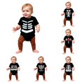 thumbnail image 1 of Byoo Infant Boys' Bold Graphic Bodysuit Halloween Skeleton Print Short‑Sleeve Crewneck Dress‑Up Romper, Black, 1 of 5