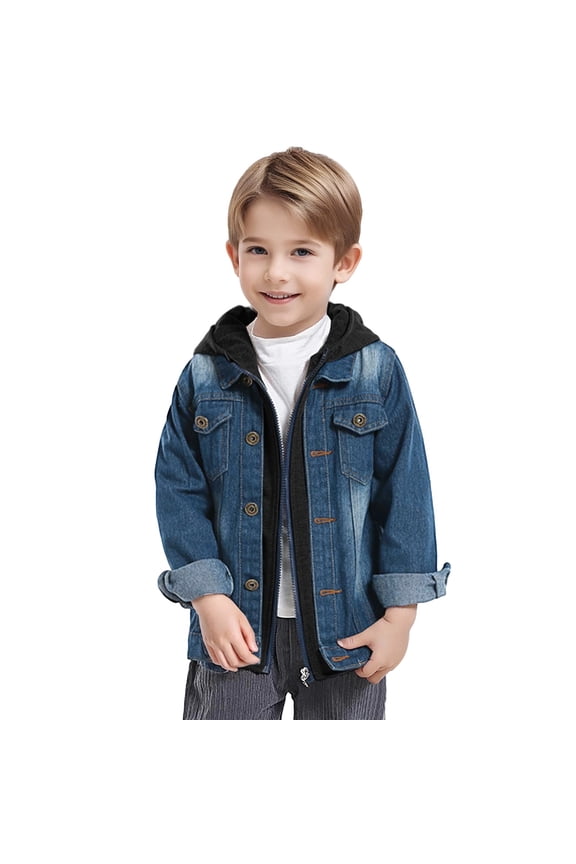 Infant Boys Denim Jacket Zip Up Hooded Full Sleeve Casual Coats for Children Winter Relaxed Fit Cloth